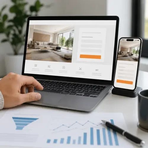 Landingpage auf Laptop und Smartphone mit Fokus auf Conversion.