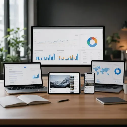 Mehrere Plattformen und Geräte als vernetztes Marketing-System.