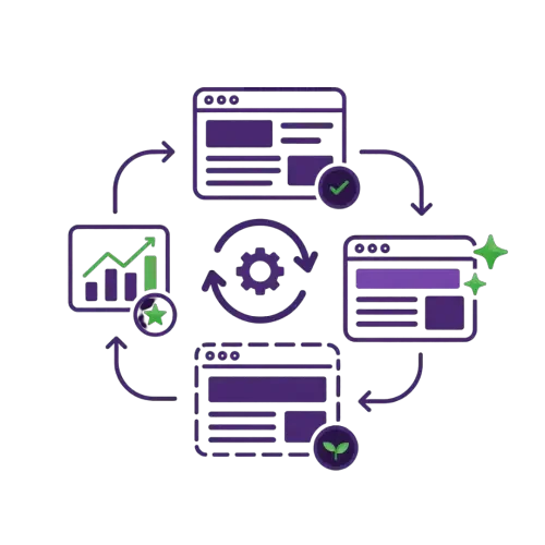 Search Optimierung Optimierungskreislauf aus Anzeigen, Performance und Weiterentwicklung.