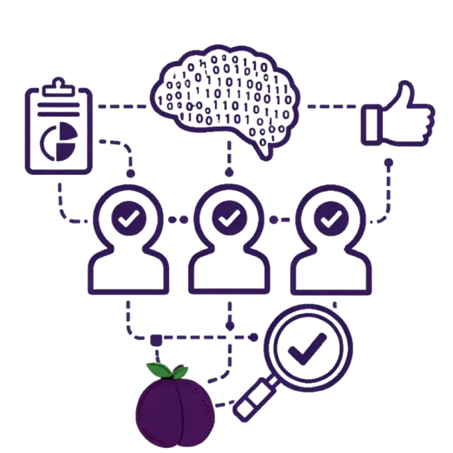 Lernphase und Daten Eine Pflaume hat ein Auge darauf, wie der Algorithmus lernt und überprüft das kontinuierlich.