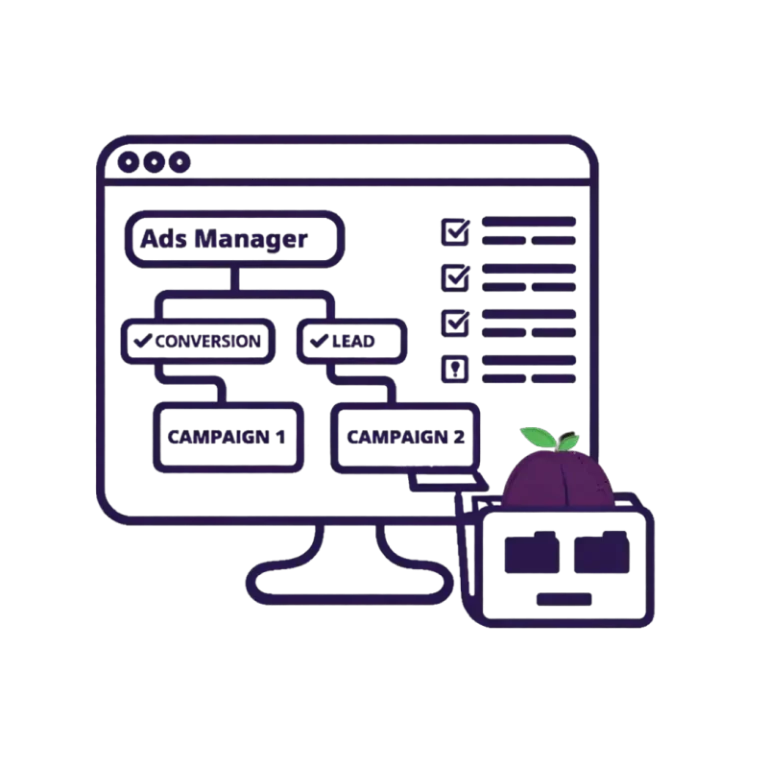 Struktur im Werbekonto Eine Pflaume richtet die Struktur im Werbekonto ein.