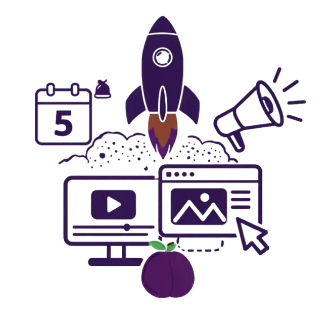 Kampagnenstart Go live der Kampagnen, wird von einer Pflaume beobachtet.